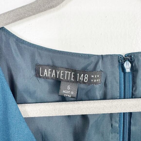 Lafayette 148 New York V-Neck Virgin Wool Pencil Dress Fluted Back Skirt Size 6 - Picture 2 of 12